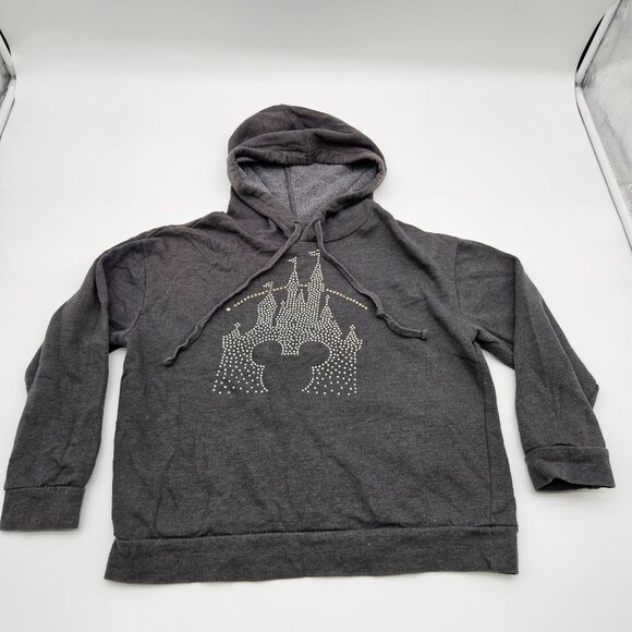 Disney Parks Tops - Disney Parks Gray Hoodie Rhinestone Castle & Mickey Silhouette Small
